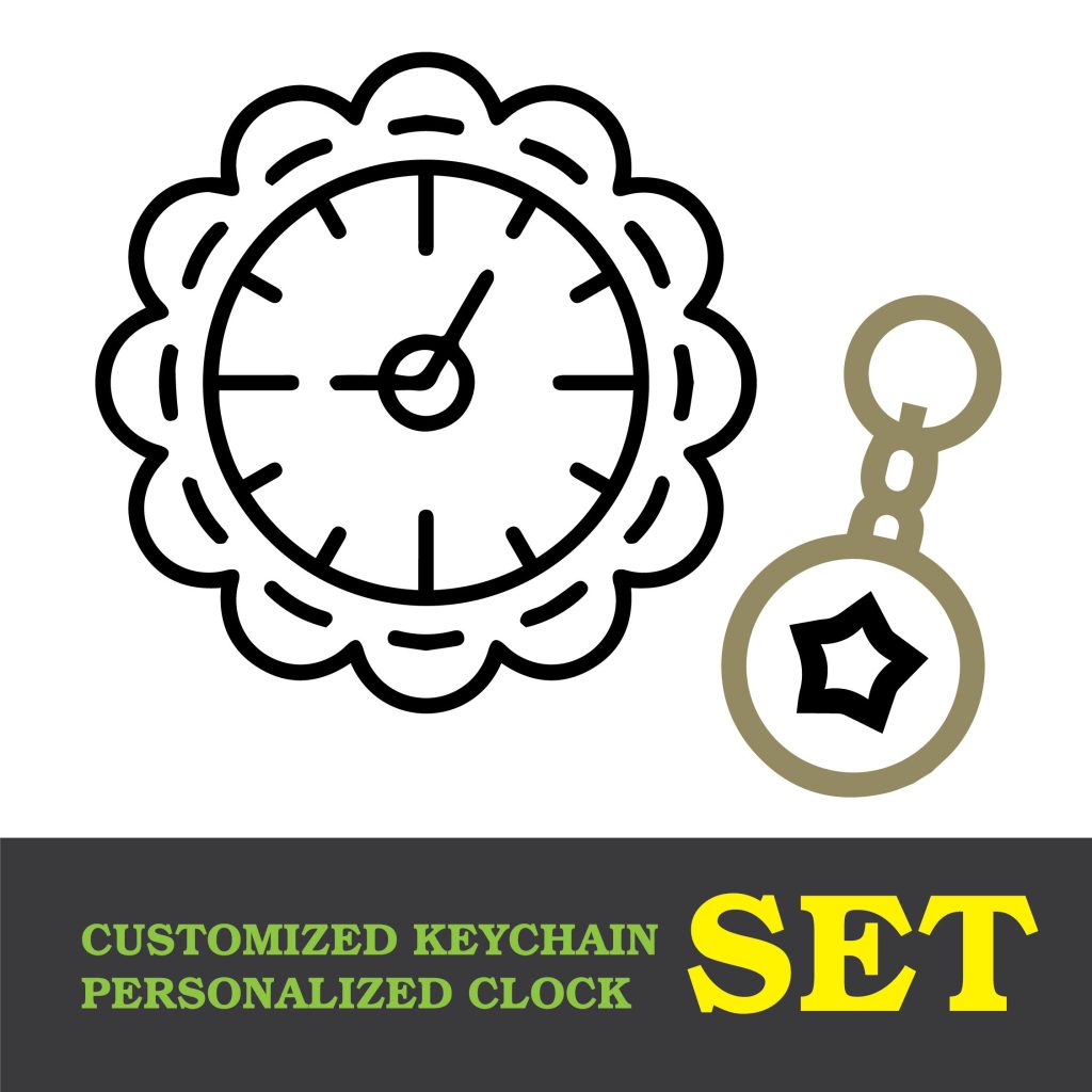 Wooden Clock Keychain Gift Set
