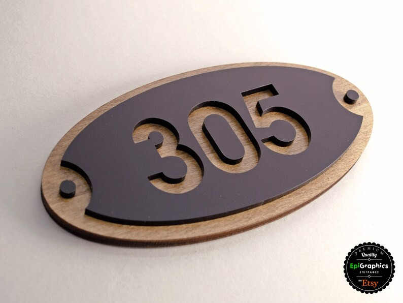 Oval Wooden Silver Door Numbers