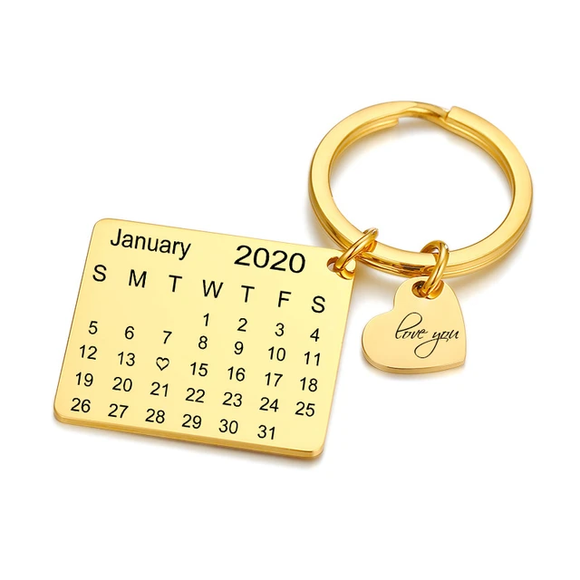 Gold Calendar Square keychain